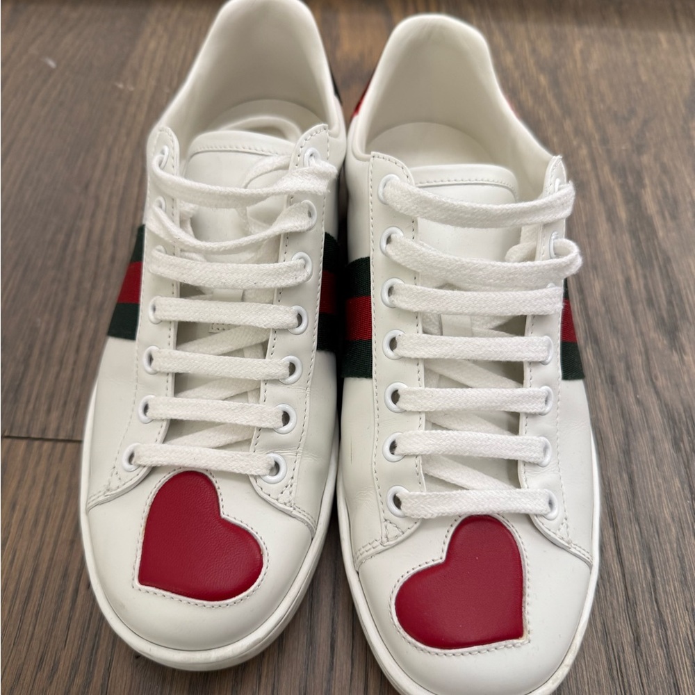 Gucci White Sneakers with Red Heart Detail